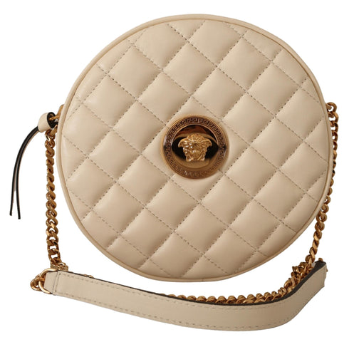 Versace White Nappa Leather Medusa Round Shoulder Bag